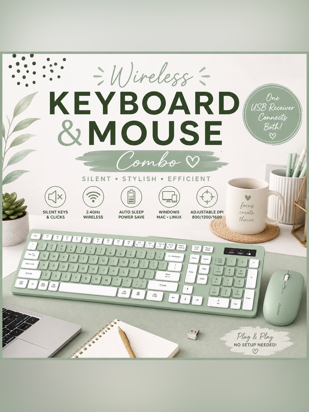 New Wireless Full-Size Keyboard & Mouse Combo 2.4GHz USB Receiver | Windows/Mac